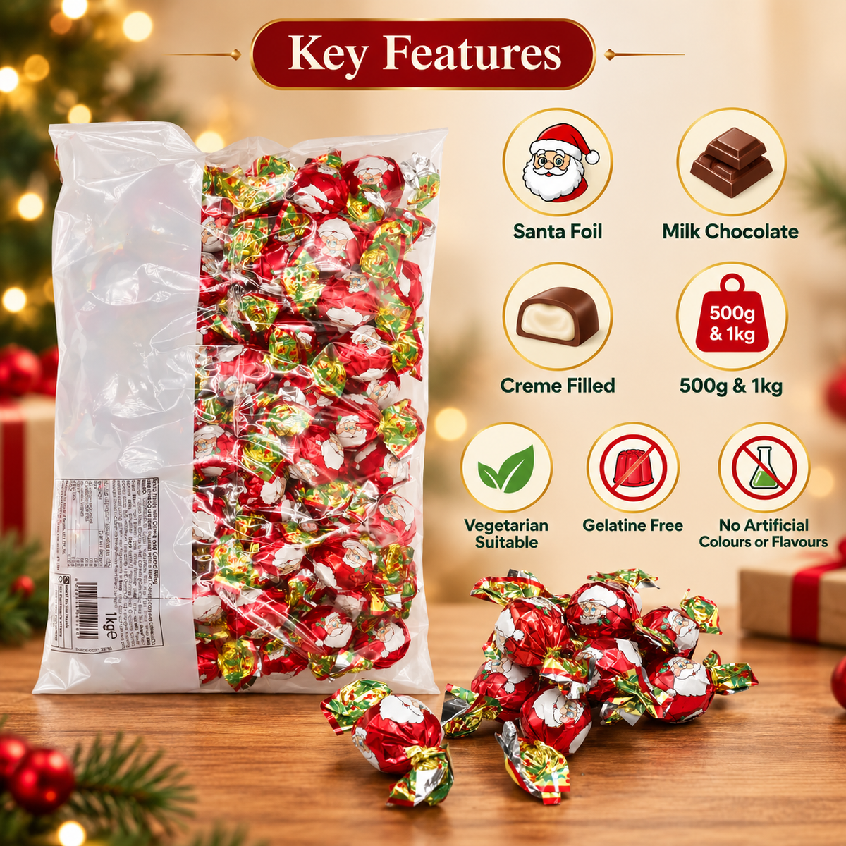Creme Filled Milk Chocolate Santa Twists | Christmas Foil Wrapped Sweets