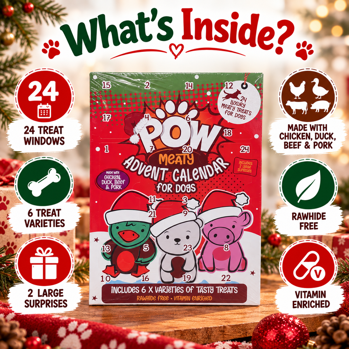 POW Meaty Advent Calendar for Dogs 24 Christmas Treats 126g