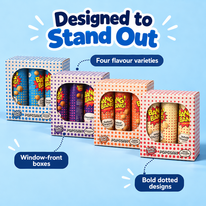 Bang Bang Popcorn Gift Box 6 × 85g Tubs | Choice of 4 Flavours