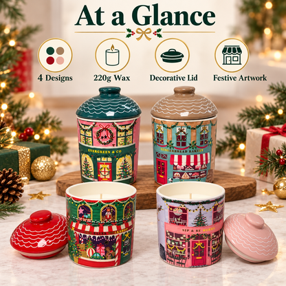 Christmas Fragranced Candle 220g | Decorative Jar Candle with Lid | 3 Festive Designs