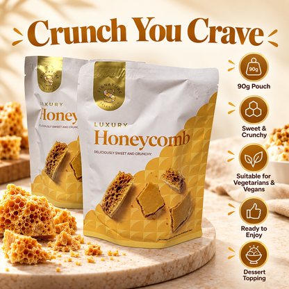 Luxury Honeycomb Pieces 90g Crunchy Sweet Confectionery Vegan Vegetarian Dessert Topping