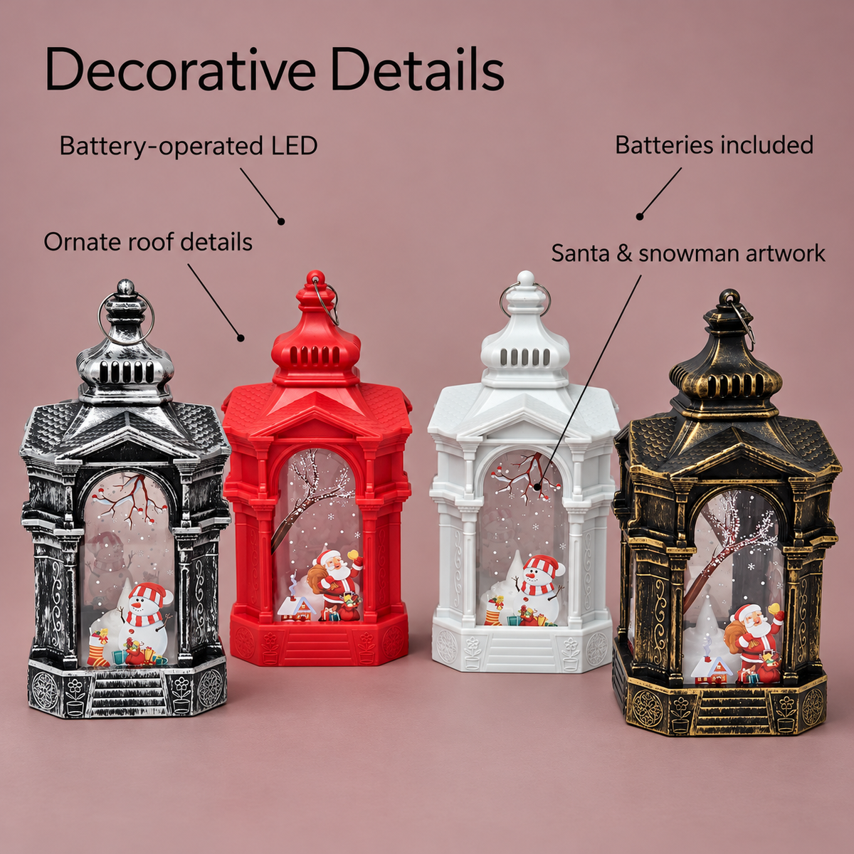Christmas LED Decorative Lanterns Santa Snowman Battery Lights 20cm
