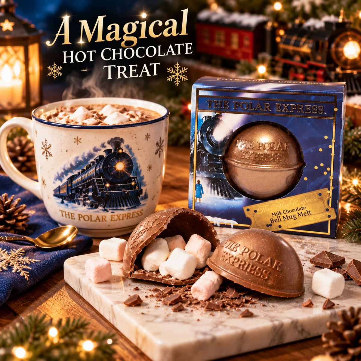 The Polar Express Milk Chocolate Bell Mug Melt 55g with Marshmallows | Single or Pack of 2