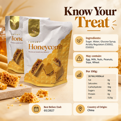 Luxury Honeycomb Pieces 90g Crunchy Sweet Confectionery Vegan Vegetarian Dessert Topping
