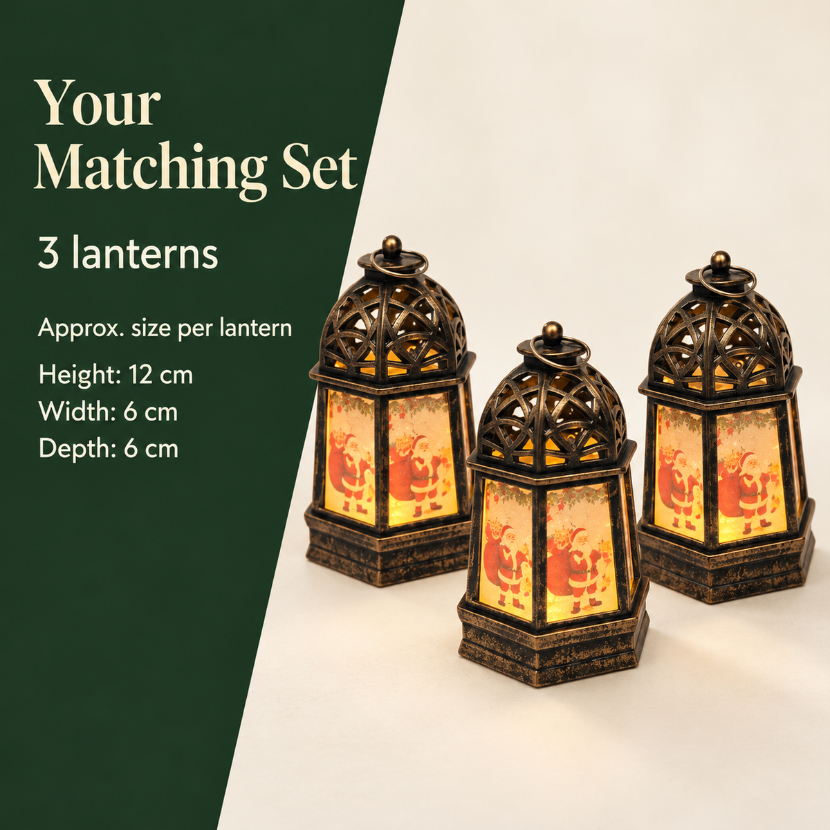 Christmas Mini LED Lanterns Pack of 3 Battery Operated Festive Lights 12cm