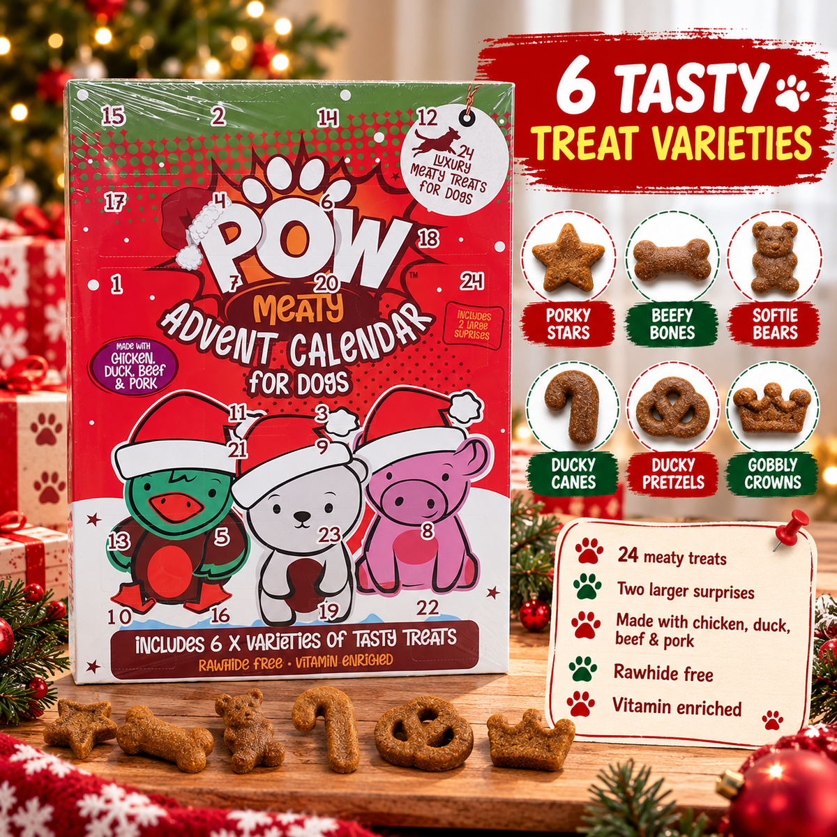 POW Meaty Advent Calendar for Dogs 24 Christmas Treats 126g