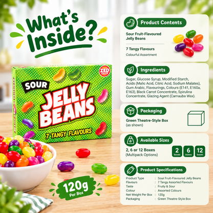 Zed Candy Sour Jelly Beans 120g Fruity Sweets Packs of 2, 6 or 12