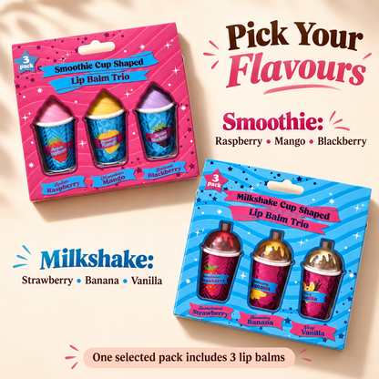 Fruity Lip Balm Trio Gift Set Milkshake or Smoothie Cups 3 x 3.8g