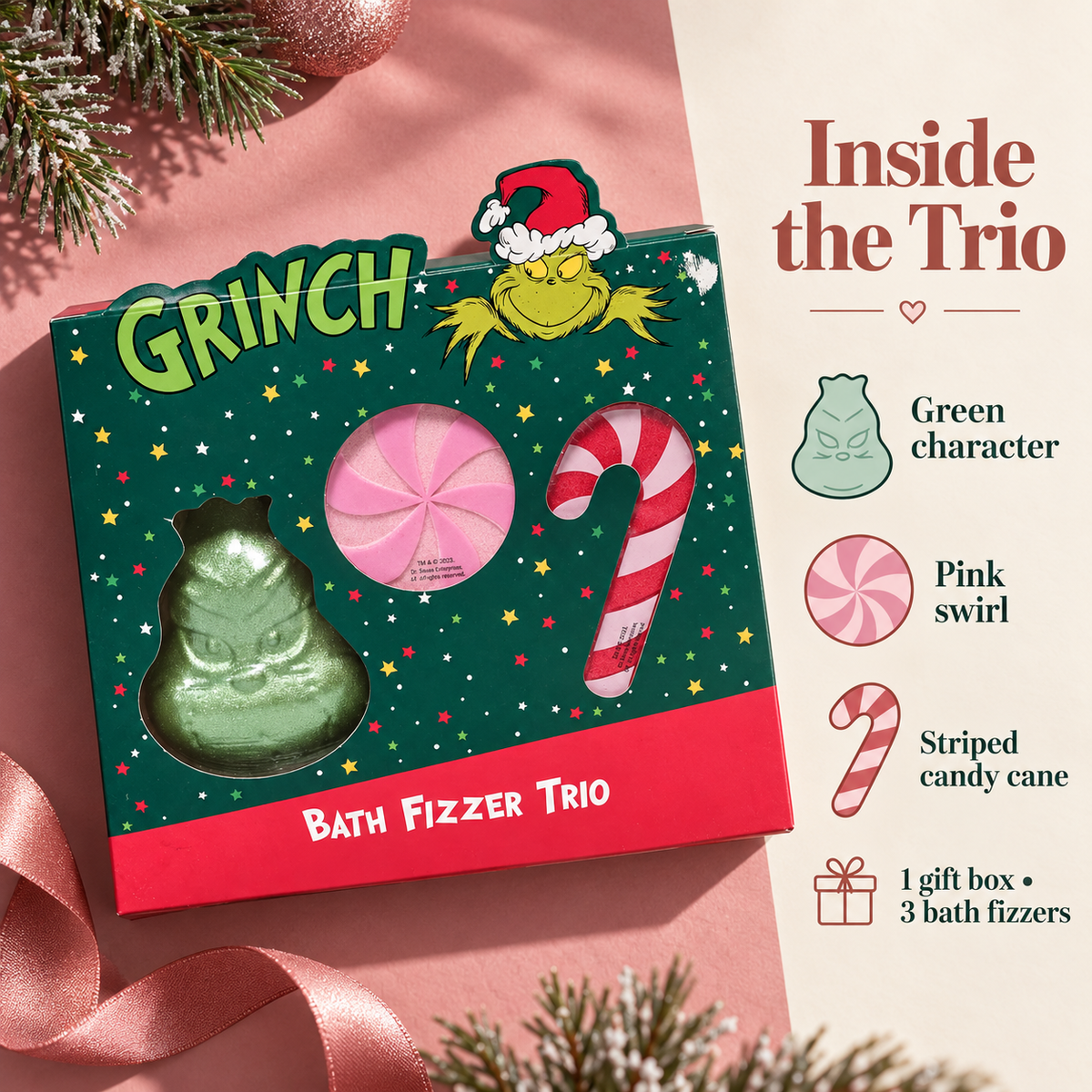 The Grinch Bath Fizzer Trio Gift Set 160g | 3 Christmas Bath Fizzers