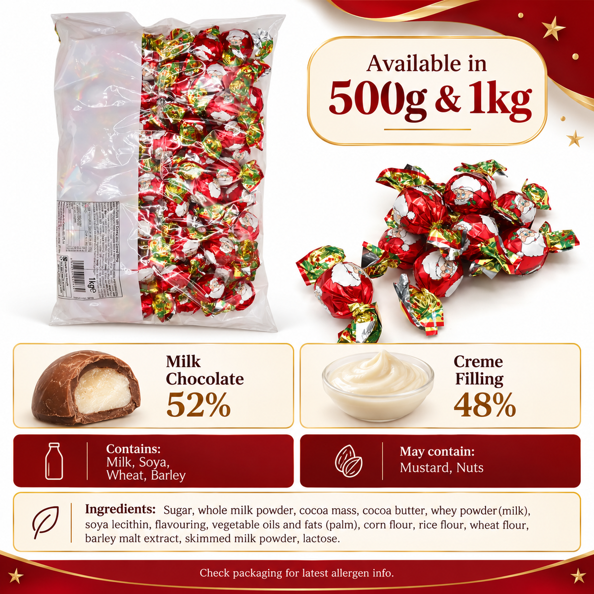 Creme Filled Milk Chocolate Santa Twists | Christmas Foil Wrapped Sweets