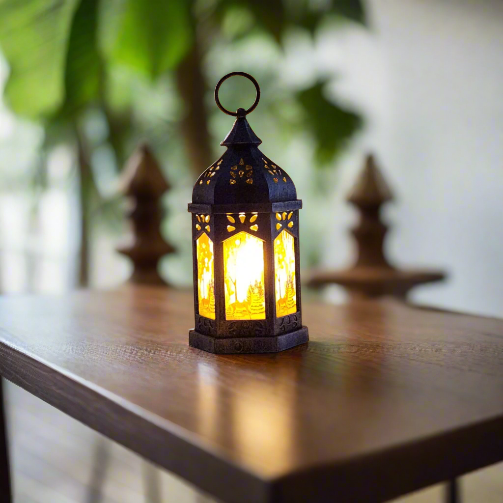 Vintage-Inspired LED Lantern with Winter Scene
