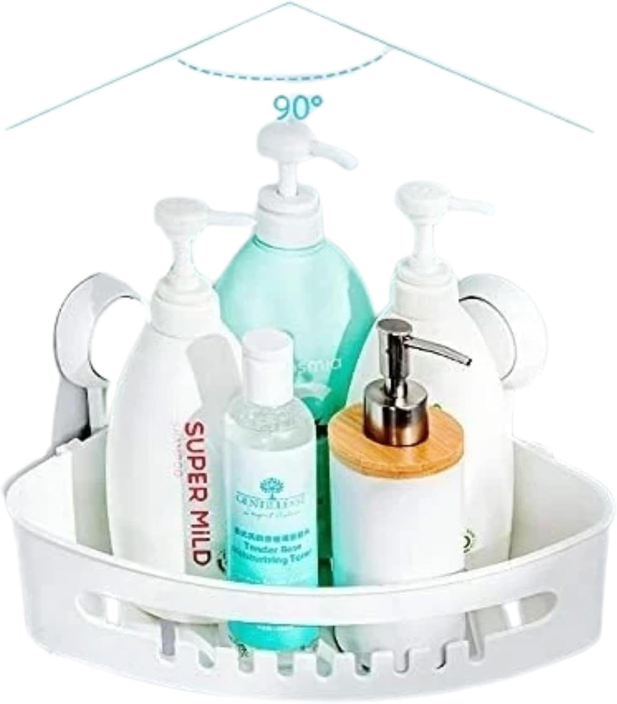 White Corner Shower Caddy with Suction Cups – No Drill Bathroom Storage Shelf