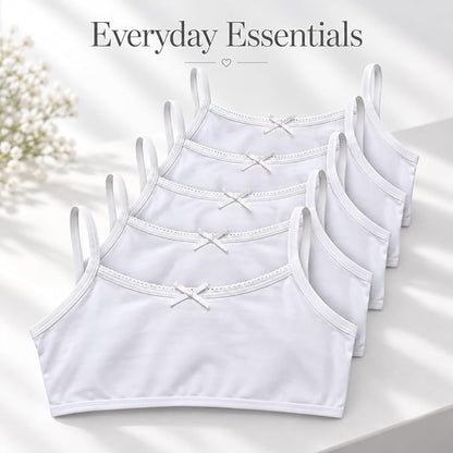 Girls’ White Cotton Stretch Crop Tops 5 Pack | Cami Underwear with Bow Detail | Ages 7–15 Selected Sizes