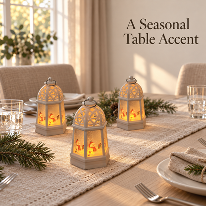 Christmas Mini LED Lanterns Pack of 3 Battery Operated Festive Lights 12cm