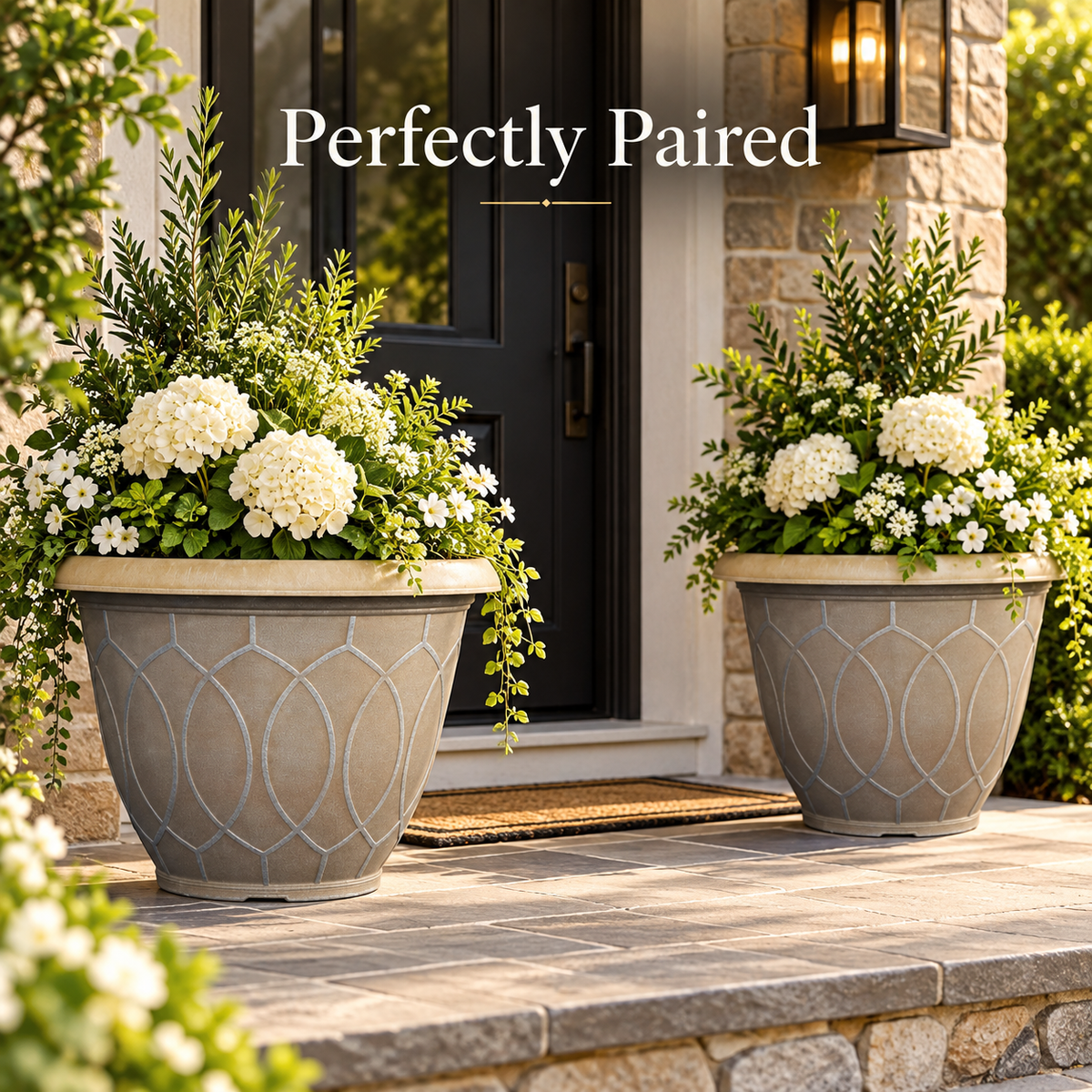 Monaco Planter 13 Inch Grey Blue 10.2L Garden Plant Pot with 8 Drainage Holes | Pack of 2