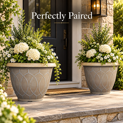 Monaco Planter 13 Inch Grey Blue 10.2L Garden Plant Pot with 8 Drainage Holes | Pack of 2