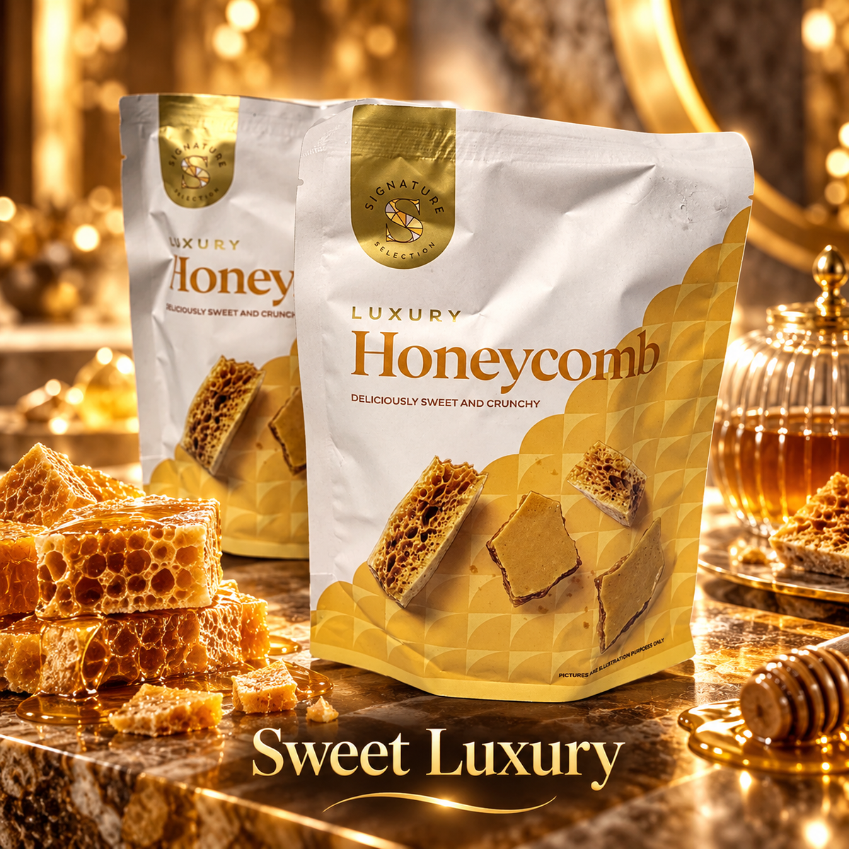 Luxury Honeycomb Pieces 90g Crunchy Sweet Confectionery Vegan Vegetarian Dessert Topping