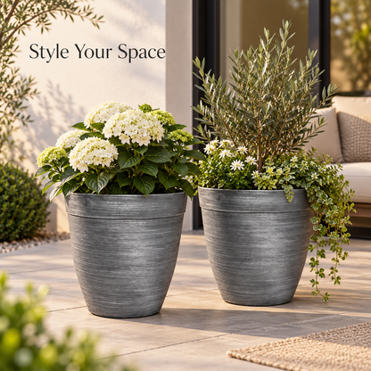 Helix Tall Planter 10 Inch Metallic Silver 6L with Drainage Hole | Pack of 2, 5 or 10