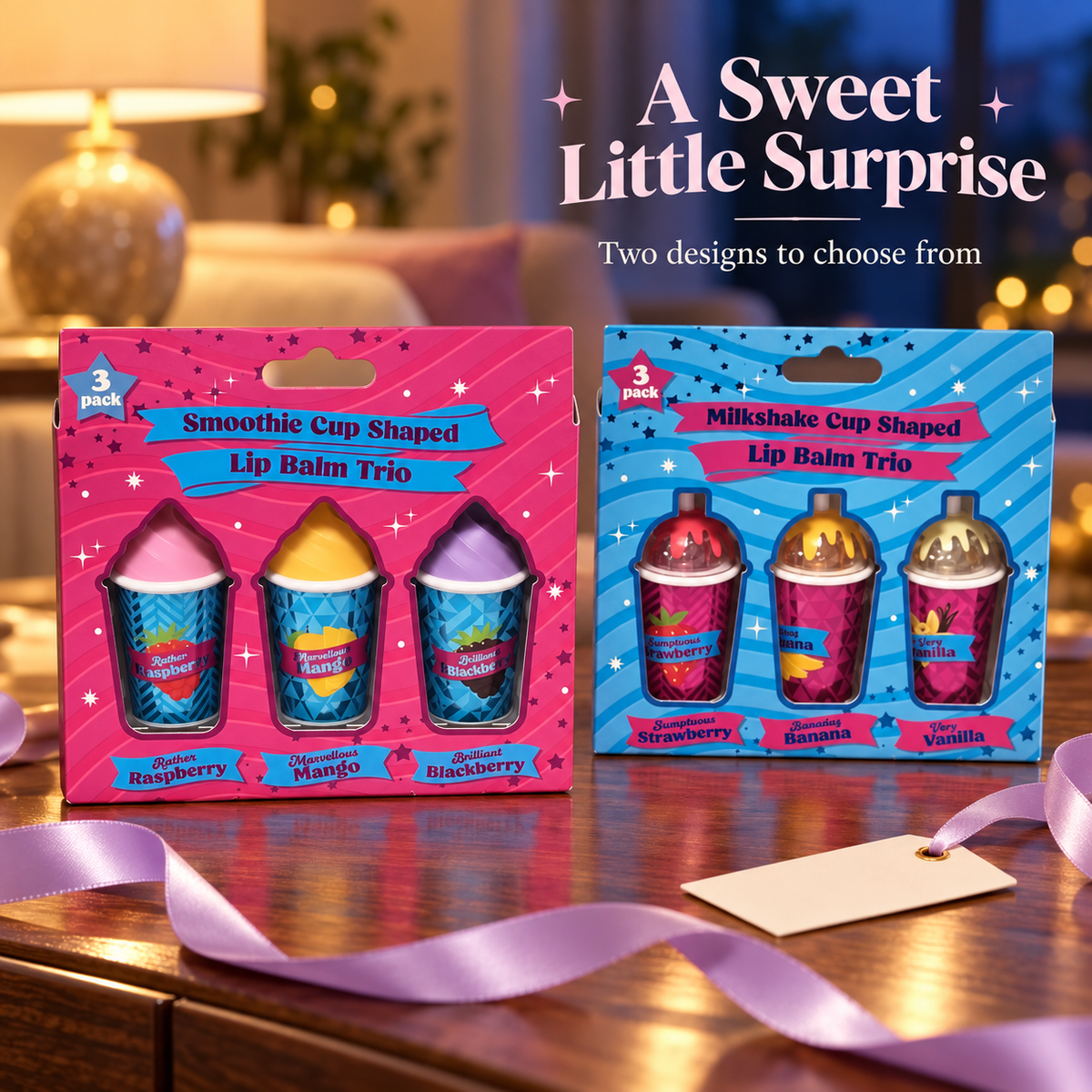 Fruity Lip Balm Trio Gift Set Milkshake or Smoothie Cups 3 x 3.8g