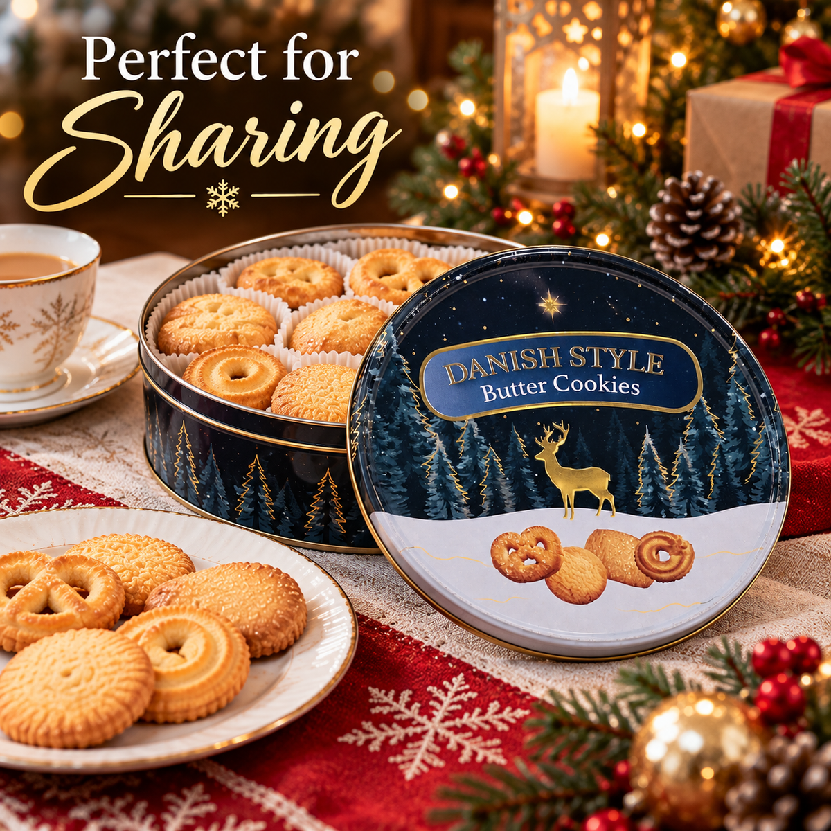 Danish Style Butter Cookies 300g | Christmas Reindeer Biscuit Tin