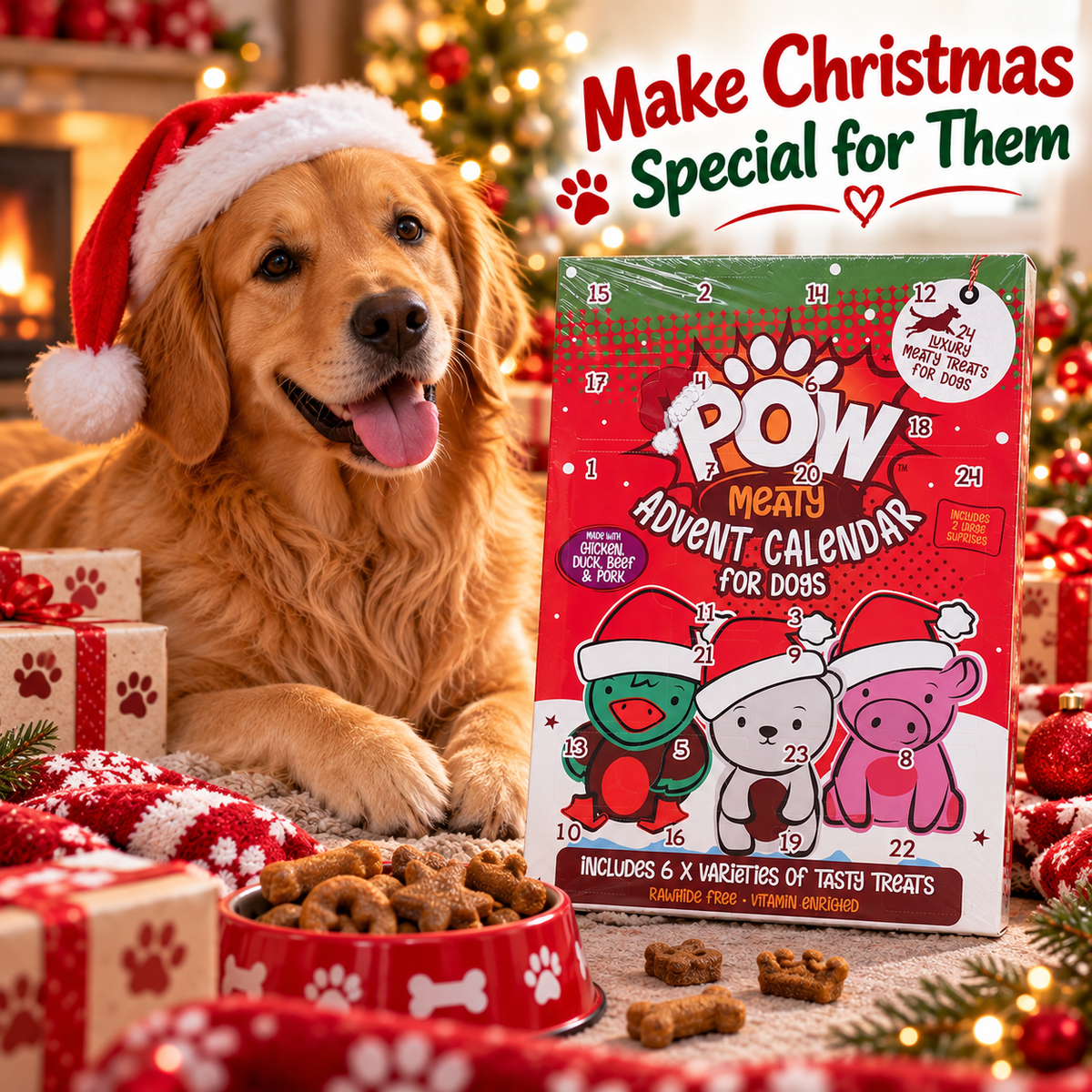 POW Meaty Advent Calendar for Dogs 24 Christmas Treats 126g