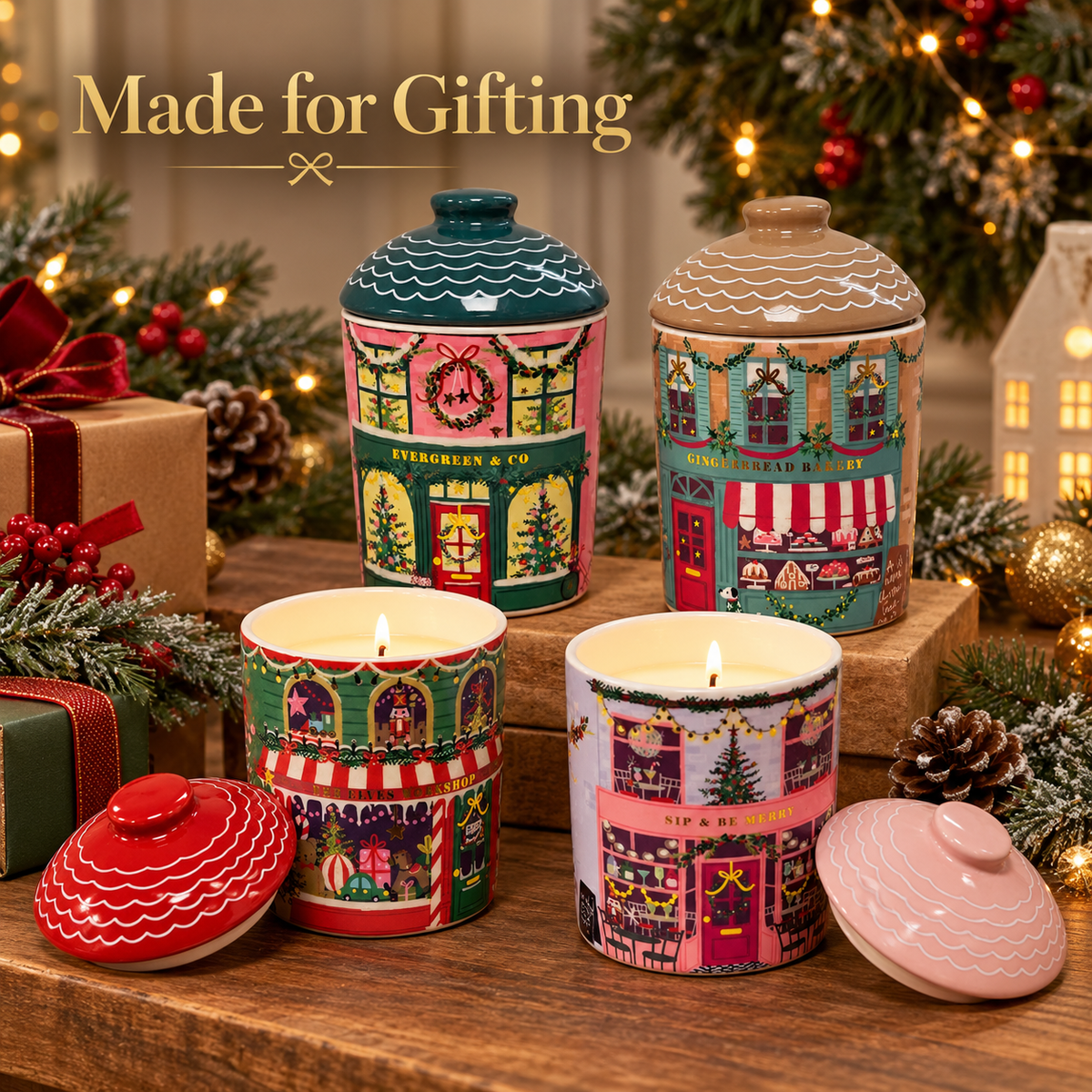 Christmas Fragranced Candle 220g | Decorative Jar Candle with Lid | 3 Festive Designs