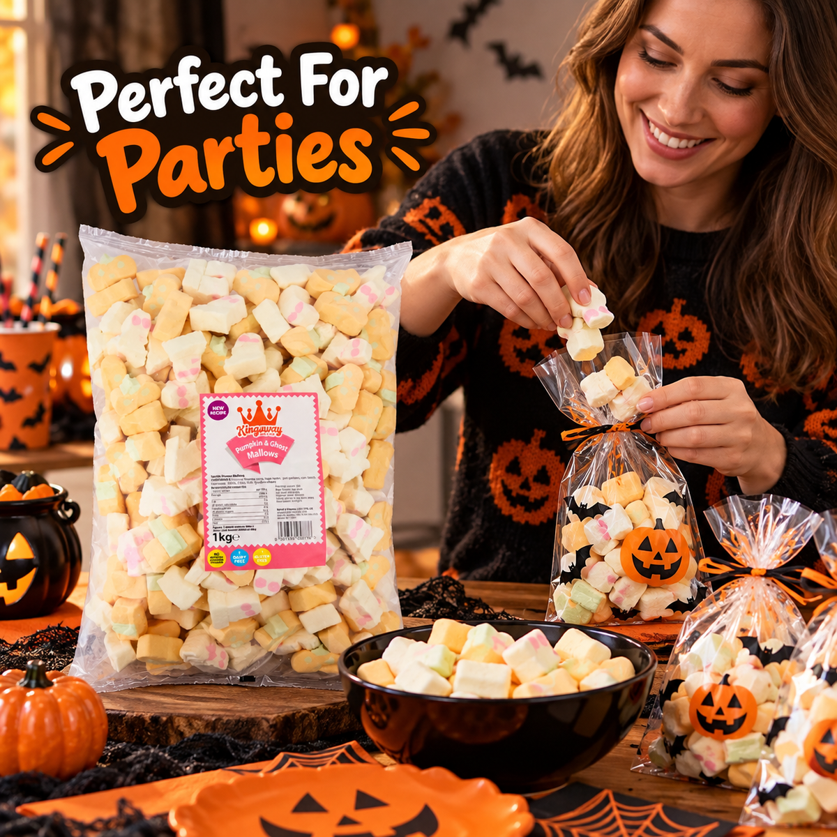 Pumpkin & Ghost Marshmallows 1kg | Vanilla Halloween Sweets for Parties & Pick n Mix