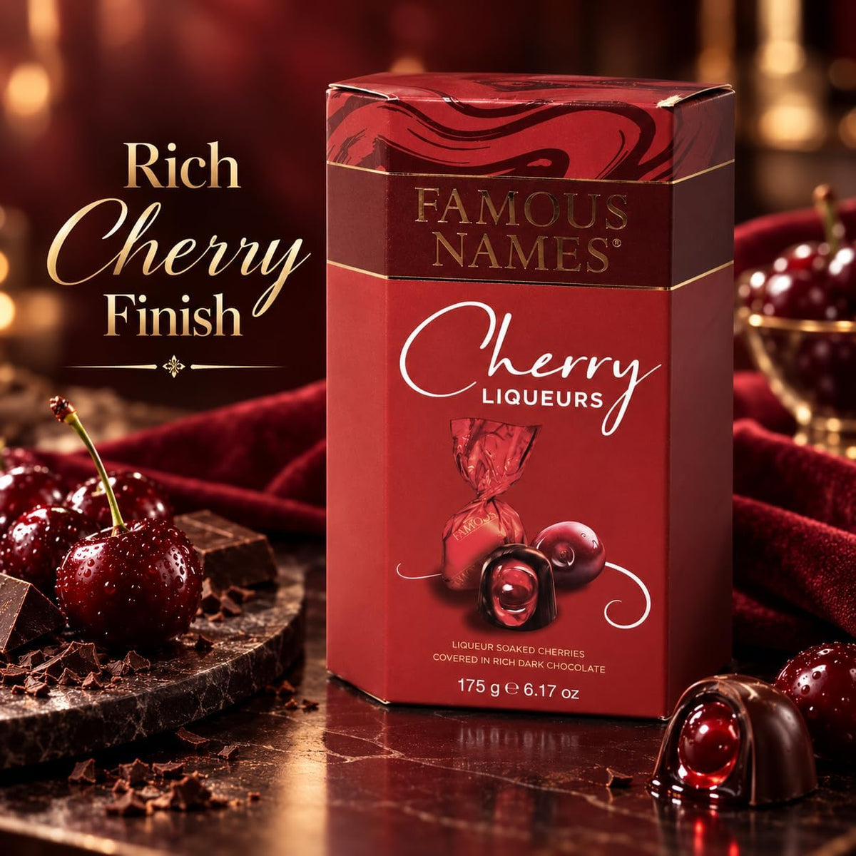 Cherry Liqueur Dark Chocolates 175g Gift Box Single or Pack of 2