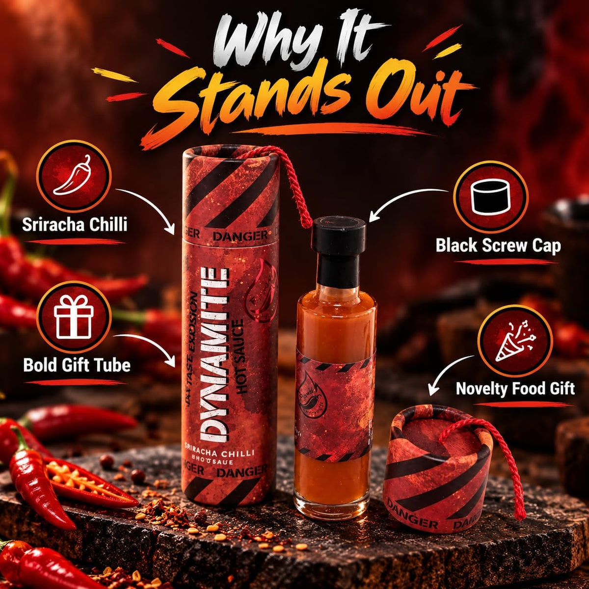 Dynamite Sriracha Chilli Hot Sauce Gift Set – 3 x 48ml