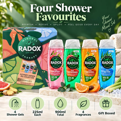 Shower Gel Gift Set 4 x 225ml | Assorted Fresh & Fruity Body Wash Collection | 900ml
