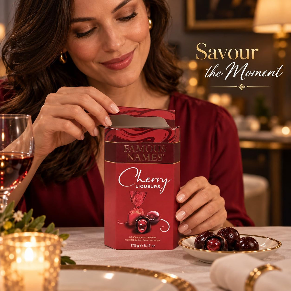 Cherry Liqueur Dark Chocolates 175g Gift Box Single or Pack of 2