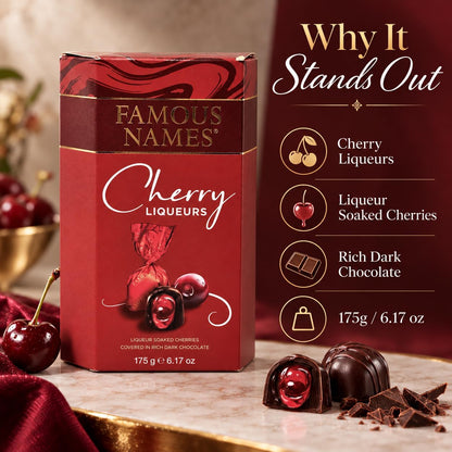 Cherry Liqueur Dark Chocolates 175g Gift Box Single or Pack of 2
