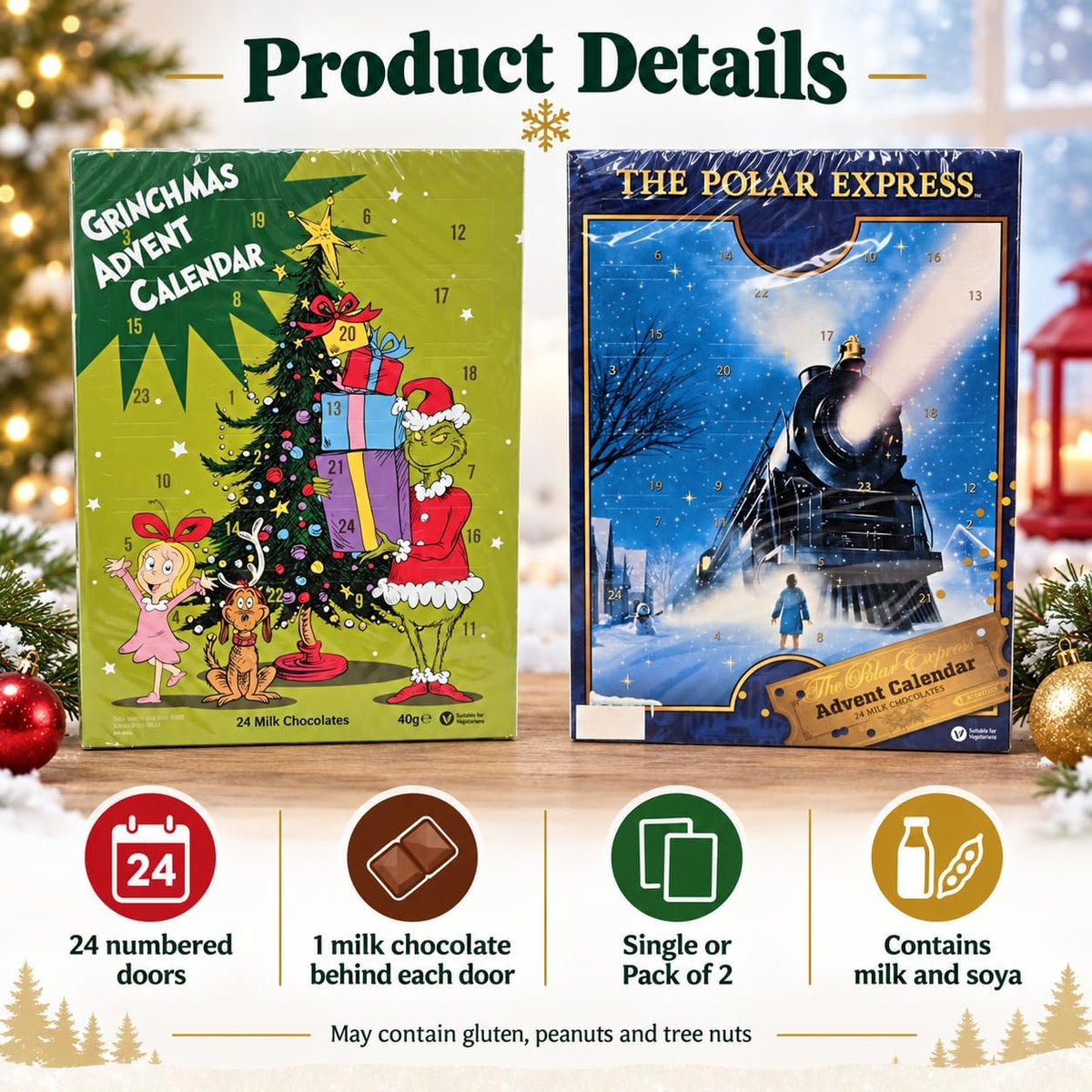 Christmas Milk Chocolate Advent Calendar 24 Doors Single or Pack of 2