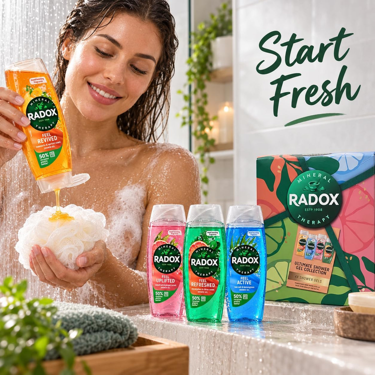 Shower Gel Gift Set 4 x 225ml | Assorted Fresh & Fruity Body Wash Collection | 900ml