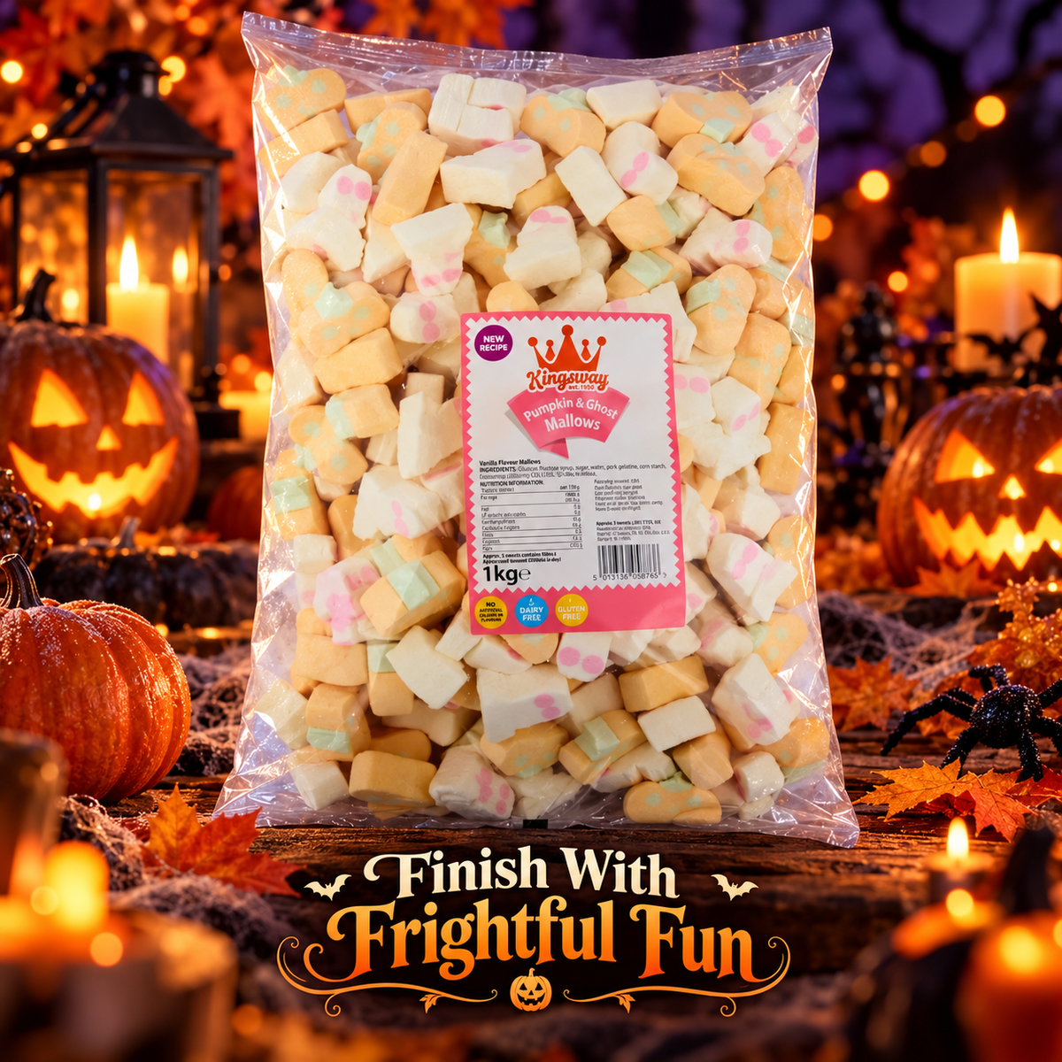 Pumpkin & Ghost Marshmallows 1kg | Vanilla Halloween Sweets for Parties & Pick n Mix
