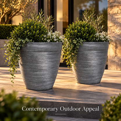 Helix Tall Planter 10 Inch Metallic Silver 6L with Drainage Hole | Pack of 2, 5 or 10