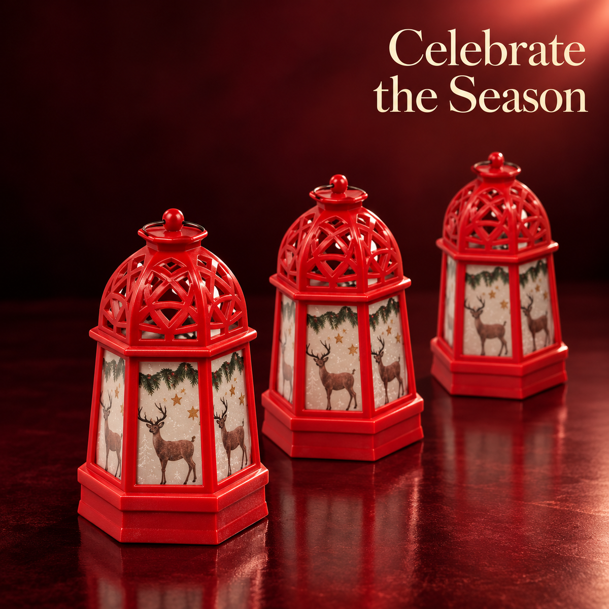 Christmas Mini LED Lanterns Pack of 3 Battery Operated Festive Lights 12cm
