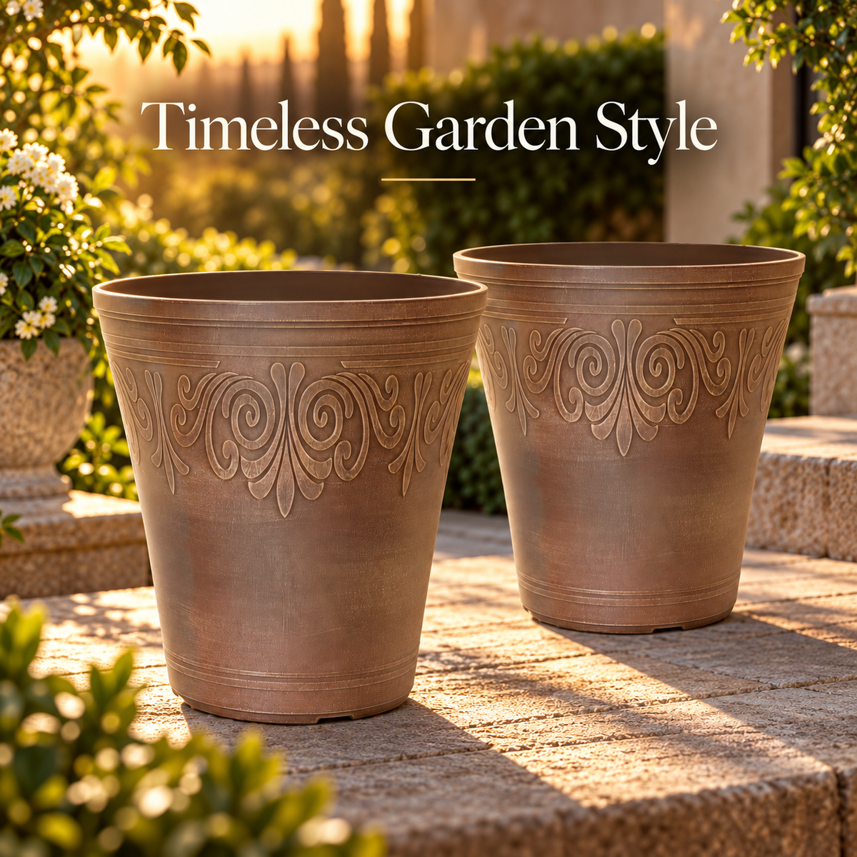 Laurel Tall Planter 13 Inch Brushed Butterscotch Brown 18.9L Garden Pot with 8 Drainage Holes | Single or Pack of 2