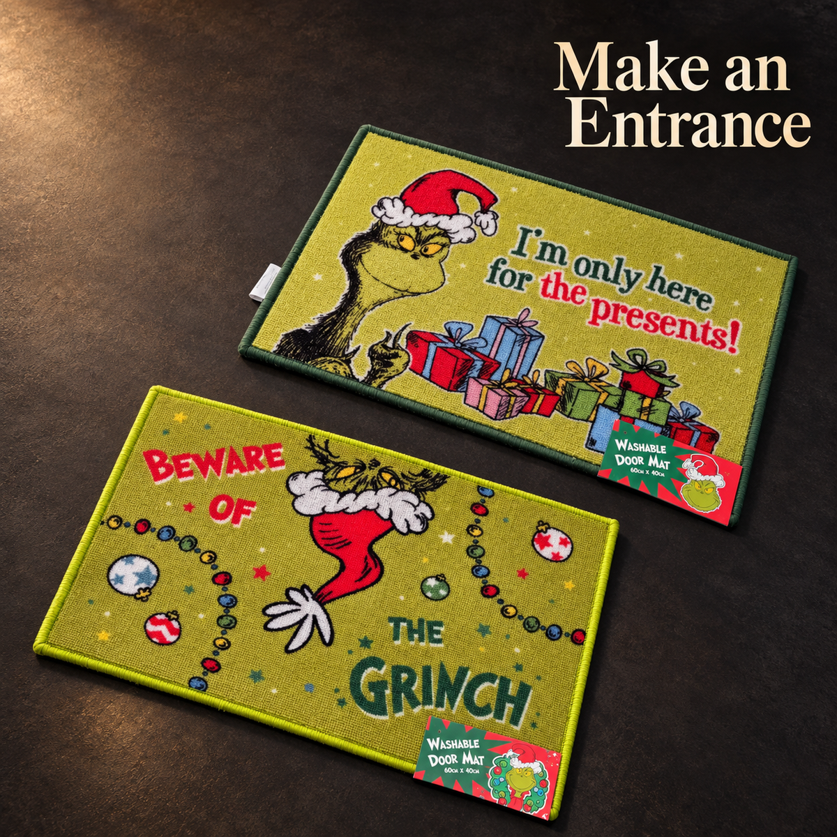 Grinch Christmas Door Mat 60 x 40cm Washable Festive Mat Single or Set of 2