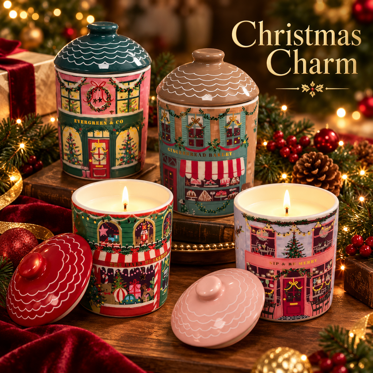 Christmas Fragranced Candle 220g | Decorative Jar Candle with Lid | 3 Festive Designs