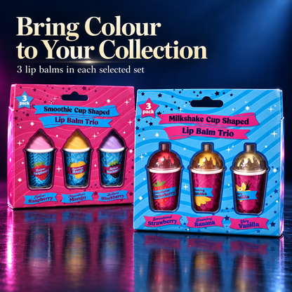 Fruity Lip Balm Trio Gift Set Milkshake or Smoothie Cups 3 x 3.8g