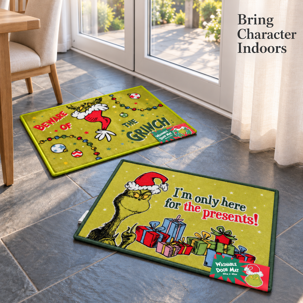 Grinch Christmas Door Mat 60 x 40cm Washable Festive Mat Single or Set of 2