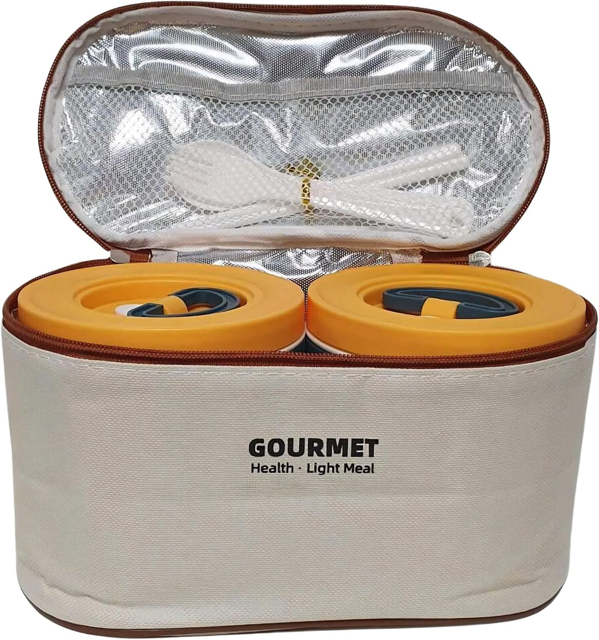 3 Piece Round Lunch Box Set with Insulated Bag & Reusable Cutlery – Navy Blue, Brown or Sage Green