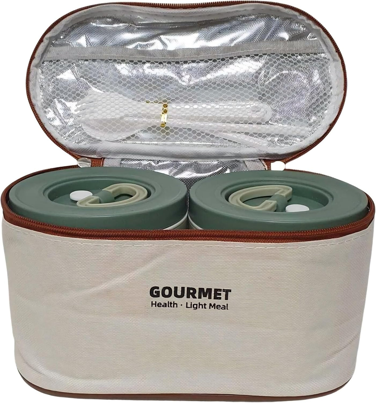 3 Piece Round Lunch Box Set with Insulated Bag & Reusable Cutlery – Navy Blue, Brown or Sage Green