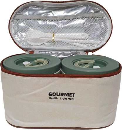 3 Piece Round Lunch Box Set with Insulated Bag & Reusable Cutlery – Navy Blue, Brown or Sage Green