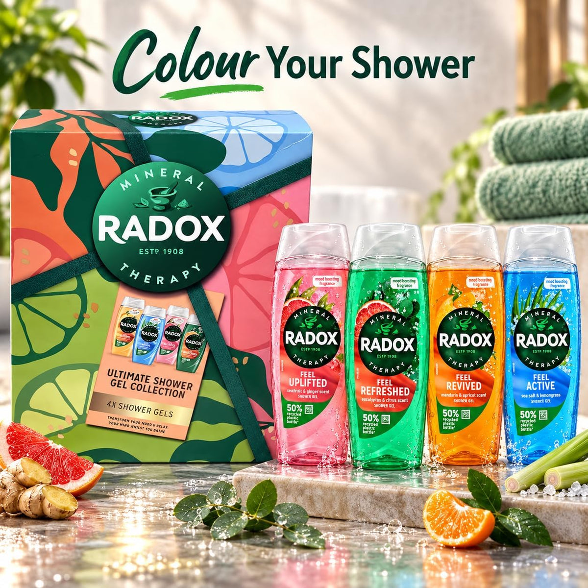 Shower Gel Gift Set 4 x 225ml | Assorted Fresh & Fruity Body Wash Collection | 900ml