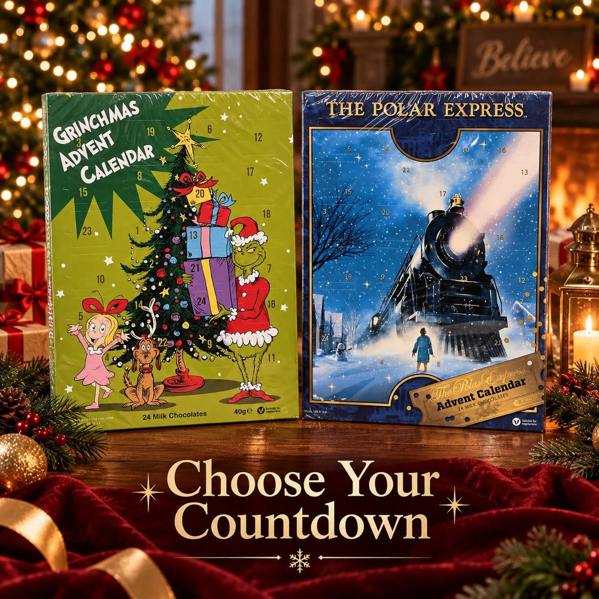 Christmas Milk Chocolate Advent Calendar 24 Doors Single or Pack of 2
