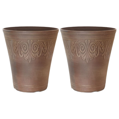 Laurel Tall Planter 13 Inch Brushed Butterscotch Brown 18.9L Garden Pot with 8 Drainage Holes | Single or Pack of 2