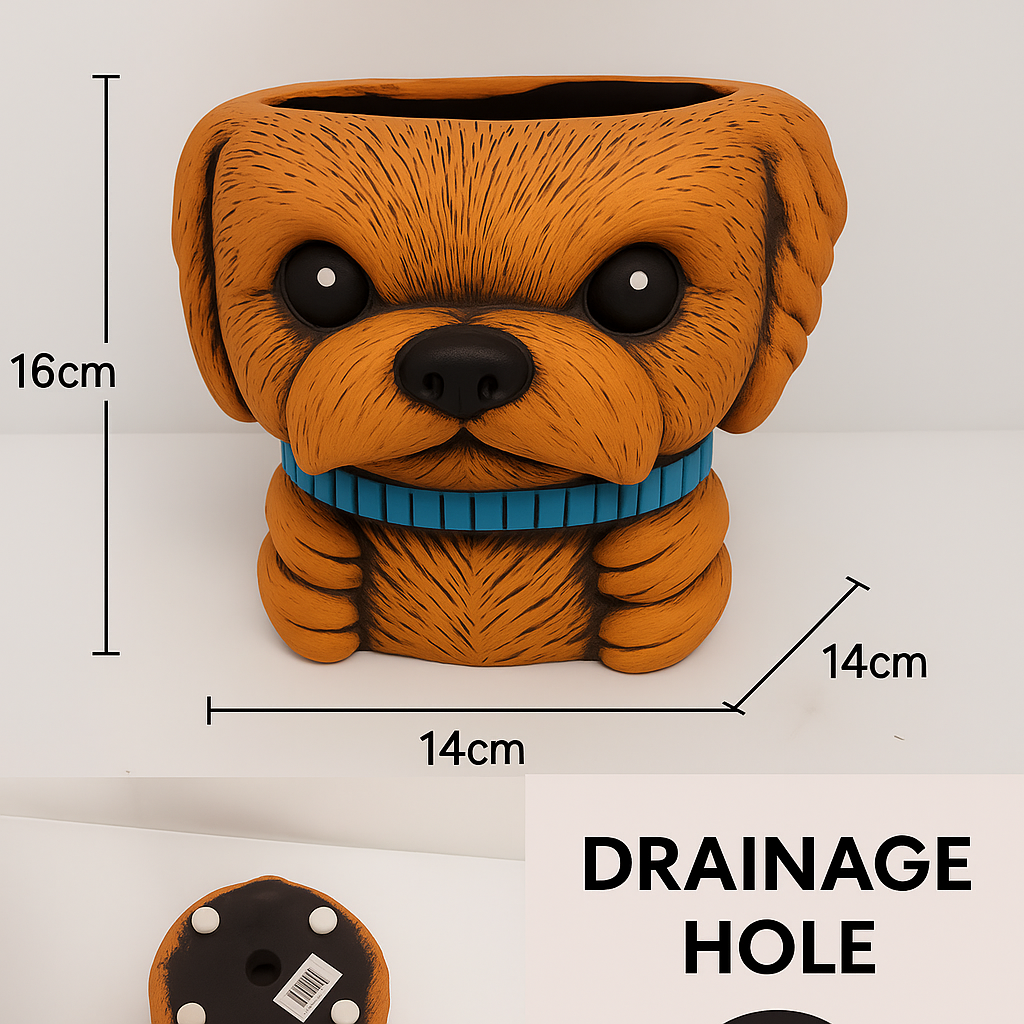 Cute Dog Shaped Plant Pot with Drainage Hole – 16cm Indoor/Outdoor Planter (Single / Pack of 2)