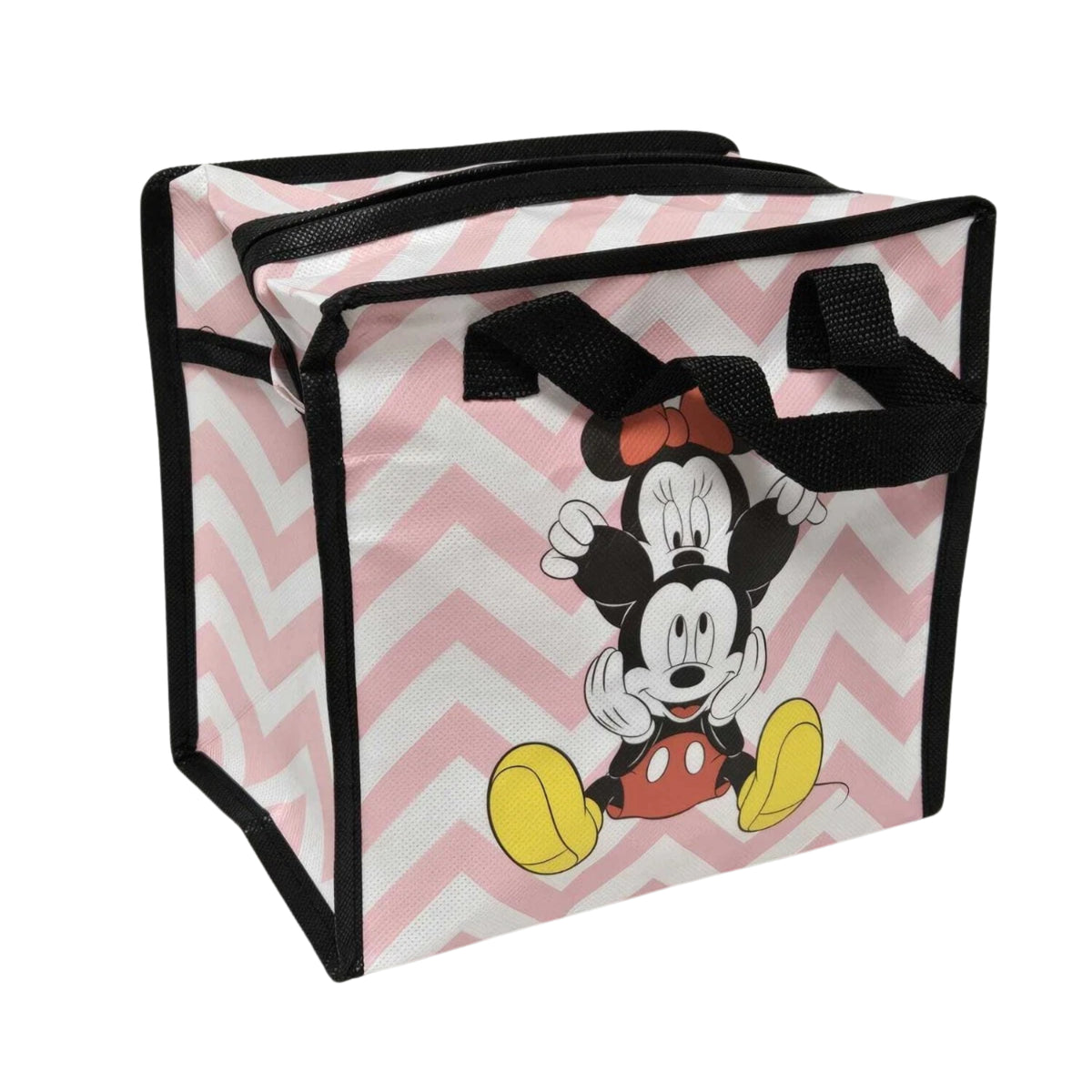 Mickey Mouse Pink Chevron Zip Shopping Bag Reusable Carry Bag 20 x 20 x 15cm